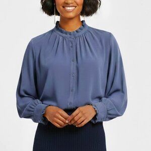 Halogen Ruffle Neck Button Down Blouse Lilac S-M